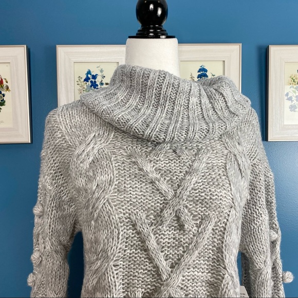 NWT Chunky Knit Oversized Pompom Cowlneck Sweater - Picture 7 of 11